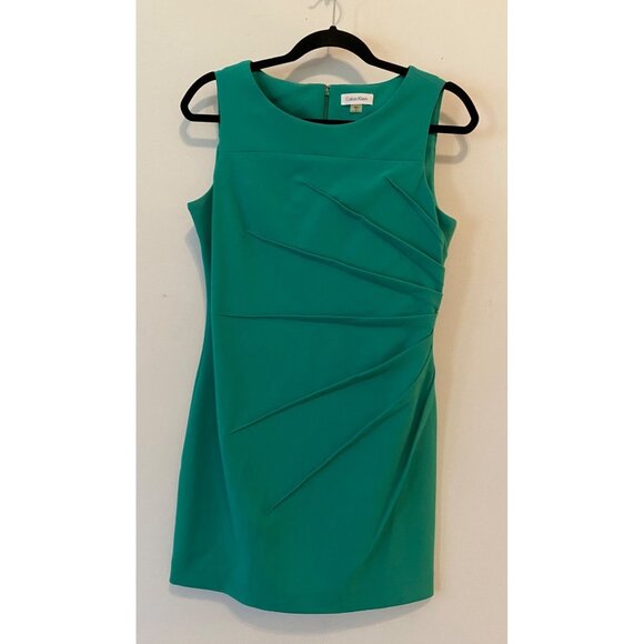 Calvin Klein Short Green Dress Sleeveless Starburst Ruching at Waist Size 8 - Picture 1 of 8